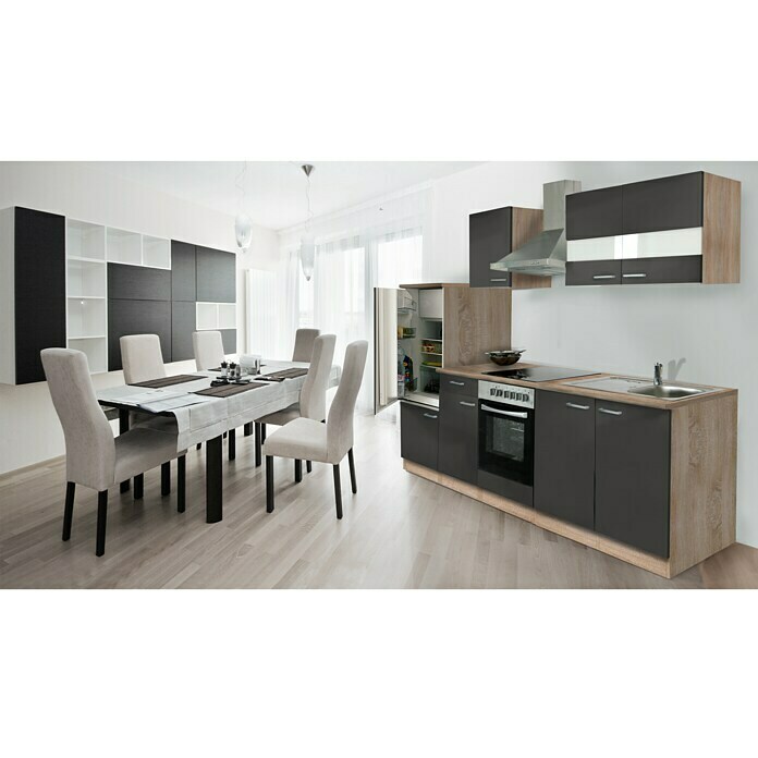 Respekta Composición de cocina (Ancho: 270 cm, Con dispositivos eléctricos, Gris)