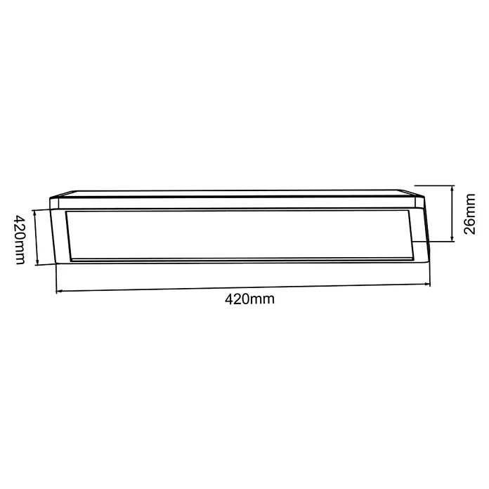 Brilliant LED-Deckenleuchte Tanida - 24 W, L x B x H: 42 x 42 x 2,6 cm, Weiß, Mehrfarbig - Abbildung einer rechteckigen Deckenleuchte mit den Maßen 420 mm x 420 mm x 26 mm.