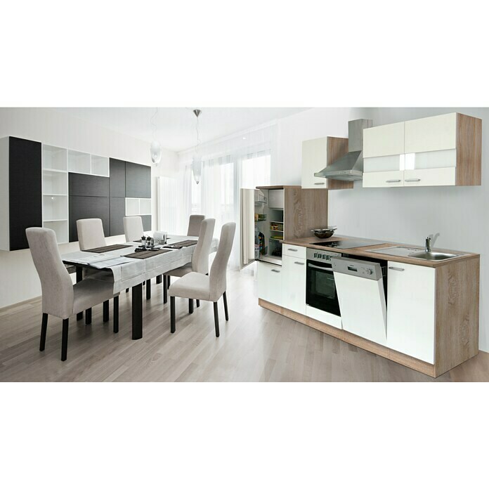 Respekta Composición de cocina (Ancho: 280 cm, Con dispositivos eléctricos, Blanco)