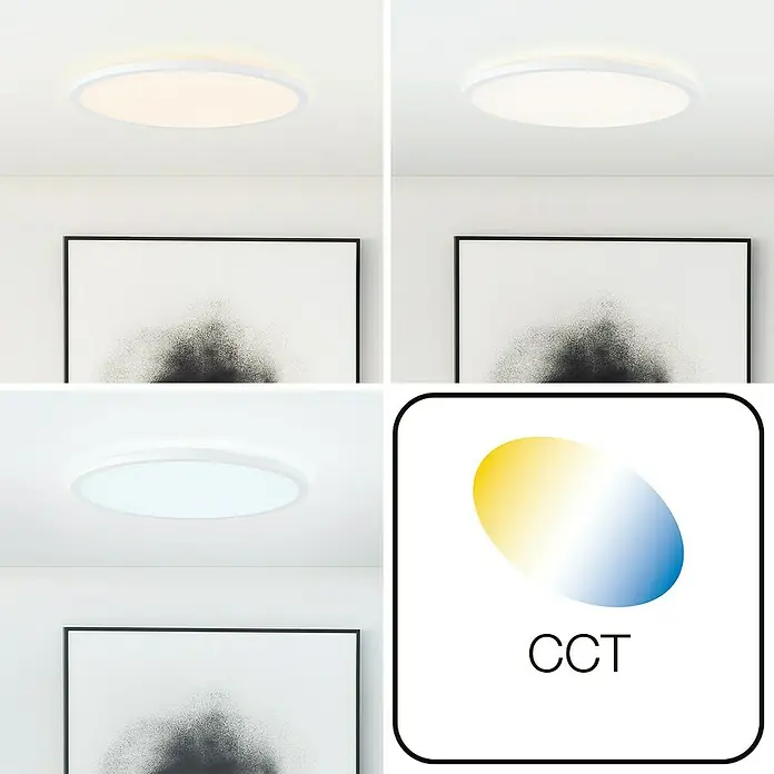 Brilliant LED-Deckenleuchte rund Tanida - 24 W, Ø x H: 42 x 2,5 cm, Weiß, Neutralweiß - Deckenleuchte mit einstellbarer Farbtemperatur. LED-Deckenlampe für flexible Lichtstimmung im Raum.