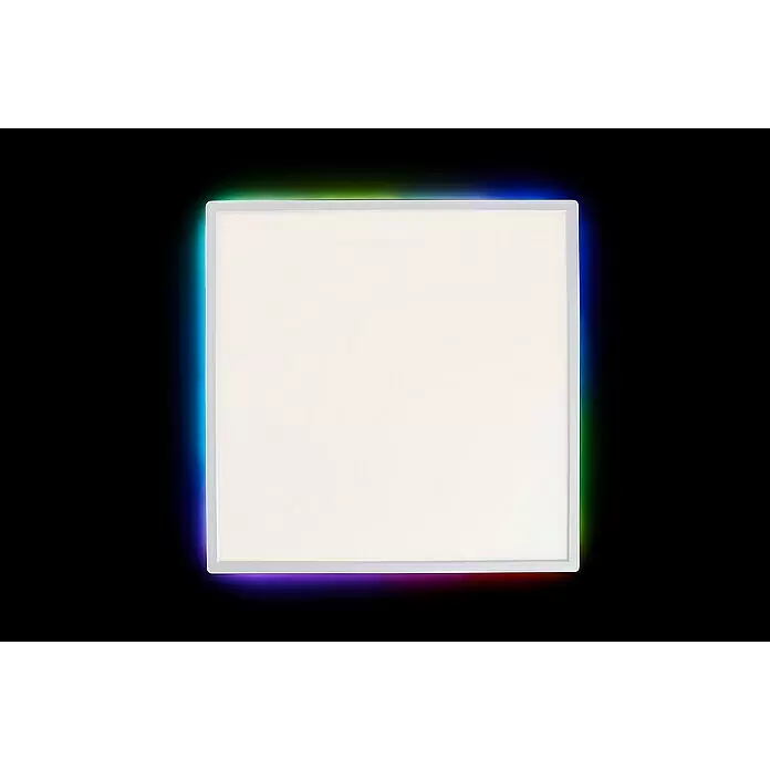 Brilliant LED-Deckenleuchte Tanida eckig - 22 W, L x B x H: 42 x 42 x 2,6 cm, Weiß, Kaltweiß - Weißes quadratisches LED-Lichtpaneel mit beleuchtetem, mehrfarbigem (RGB) Leuchten an den Kanten.