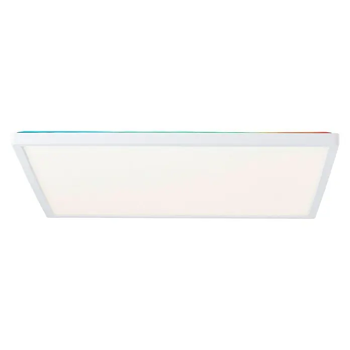 Brilliant LED-Deckenleuchte Tanida eckig - 22 W, L x B x H: 42 x 42 x 2,6 cm, Weiß, Kaltweiß - Nahaufnahme einer modernen LED-Deckenleuchte mit RGB-Akzenten, ideal für stilvolle Innenräume.