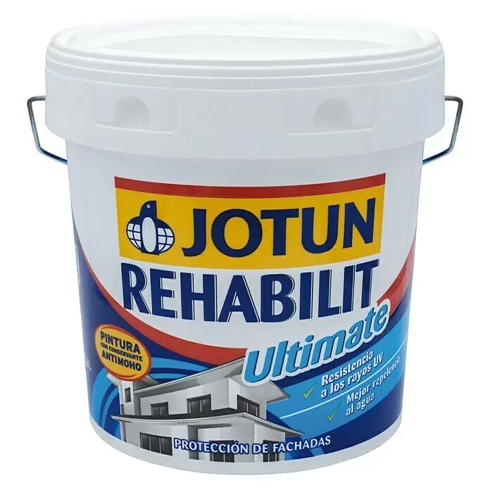 Jotun Rehabilit Revestimiento Ultimate - Blanco, 4 l, Base C - Cubo de pintura blanco de plástico Jotun Rehabilit Ultimate para protección de fachadas, antimoho, resistente a UV y repelente al agua.