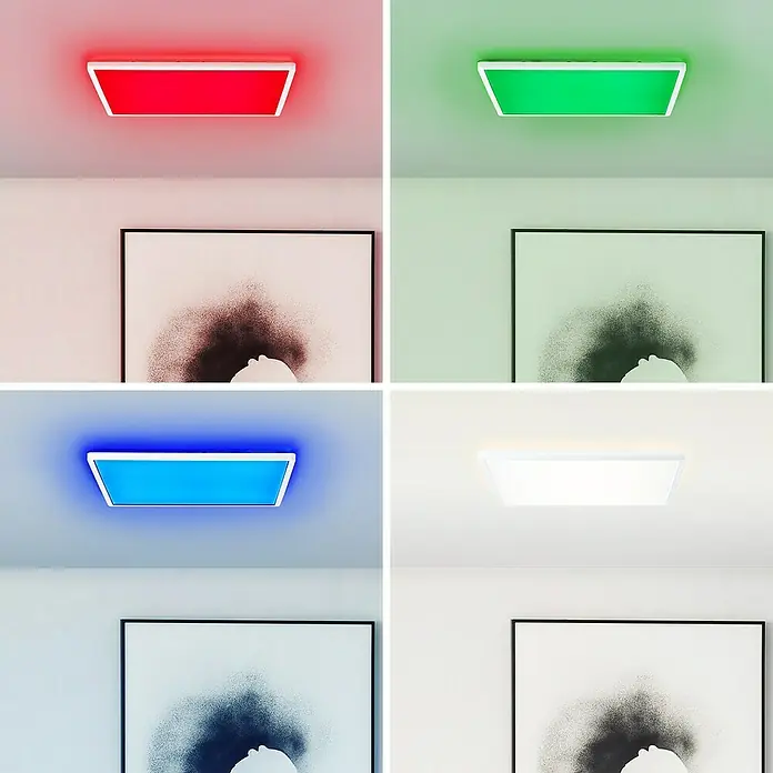 Brilliant LED-Deckenleuchte Tanida - 23 W, L x B x H: 42 x 42 x 2,6 cm, Weiß, RGBW, Eckig - Farbiges LED-Panel für die Decke, das in Rot, Grün, Blau und Weiß leuchtet und eine moderne Atmosphäre schafft.