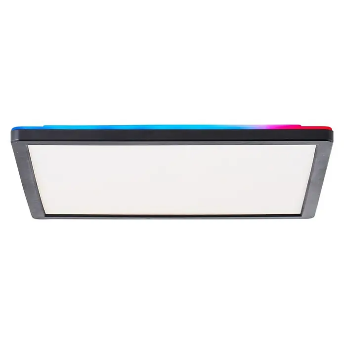 Brilliant LED-Deckenleuchte Tanida - 20 W, L x B x H: 29,5 x 29,5 x 2,6 cm, Schwarz, Kaltweiß - Nahaufnahme eines LED-Panels mit RGB-Beleuchtung, ideal für Studiofotografie und Videografie.