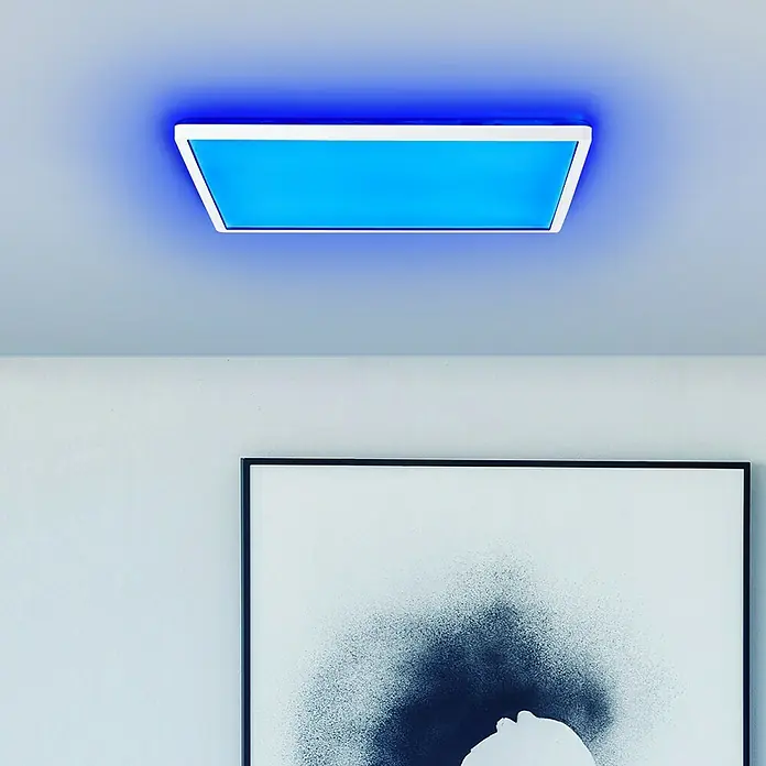 Brilliant LED-Deckenleuchte Tanida - 23 W, L x B x H: 42 x 42 x 2,6 cm, Weiß, RGBW, Eckig - Moderne LED-Deckenleuchte mit blauem Lichteffekt und minimalistischem Design. Die Leuchte sorgt für eine stimmungsvolle Beleuchtung im Raum.