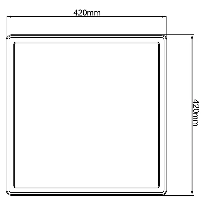 Brilliant LED-Deckenleuchte Tanida - 23 W, L x B x H: 42 x 42 x 2,6 cm, Weiß, RGBW, Eckig - Abbildung eines quadratischen Objekts mit den Maßen 420 mm x 420 mm, das technische Details zeigt.