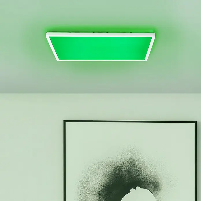 Brilliant LED-Deckenleuchte Tanida - 23 W, L x B x H: 42 x 42 x 2,6 cm, Weiß, RGBW, Eckig - Moderne grüne Deckenleuchte mit weißem Rahmen, die ein helles, stimmungsvolles Licht verbreitet. Ein stilvolles Element für jeden Raum.