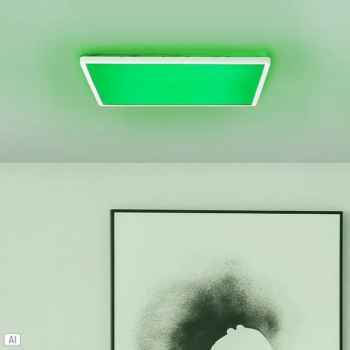 Brilliant LED-Deckenleuchte Tanida - 23 W, L x B x H: 42 x 42 x 2,6 cm, Weiß, RGBW, Eckig - Moderne grüne Deckenleuchte mit weißem Rahmen, die ein helles, stimmungsvolles Licht verbreitet. Ein stilvolles Element für jeden Raum.