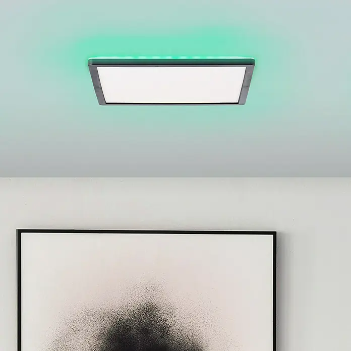 Brilliant LED-Deckenleuchte Tanida - 20 W, L x B x H: 29,5 x 29,5 x 2,6 cm, Schwarz, Kaltweiß - Moderne LED-Deckenleuchte mit farbiger Hintergrundbeleuchtung, ideal für stimmungsvolle Beleuchtung und zeitgemäßes Design im Raum.