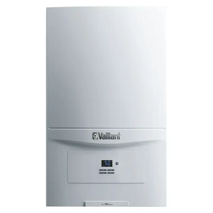 Vaillant Caldera ecoTEC pure 236/7-2 con instalación incluida - 24 kW, 8 l, Display multifunción - Caldera de gas Vaillant ecoTEC pure con pantalla digital que muestra la temperatura actual.