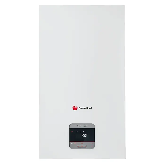 Saunier Duval Caldera Thema MiConnect con termostato MiSet Radio 26 y con instalación incluida - 26 kW, Display multifunción - La caldera de condensación a gas Saunier Duval Thema Condens ofrece calefacción eficiente y diseño moderno para tu hogar.
