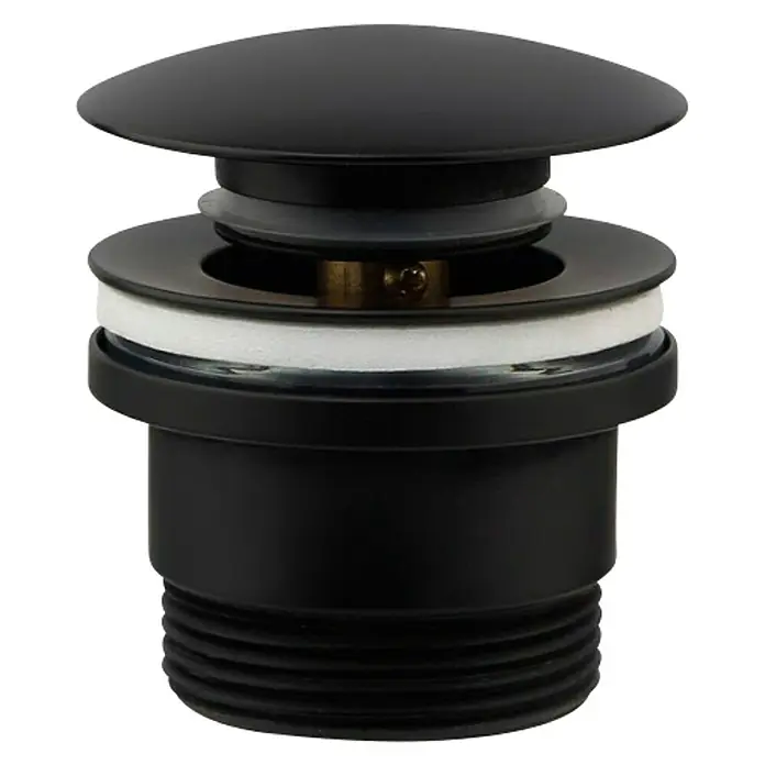 Imex Válvula click clack - 1¼'', Latón, Negro - Primer plano de un tapón de fregadero negro.