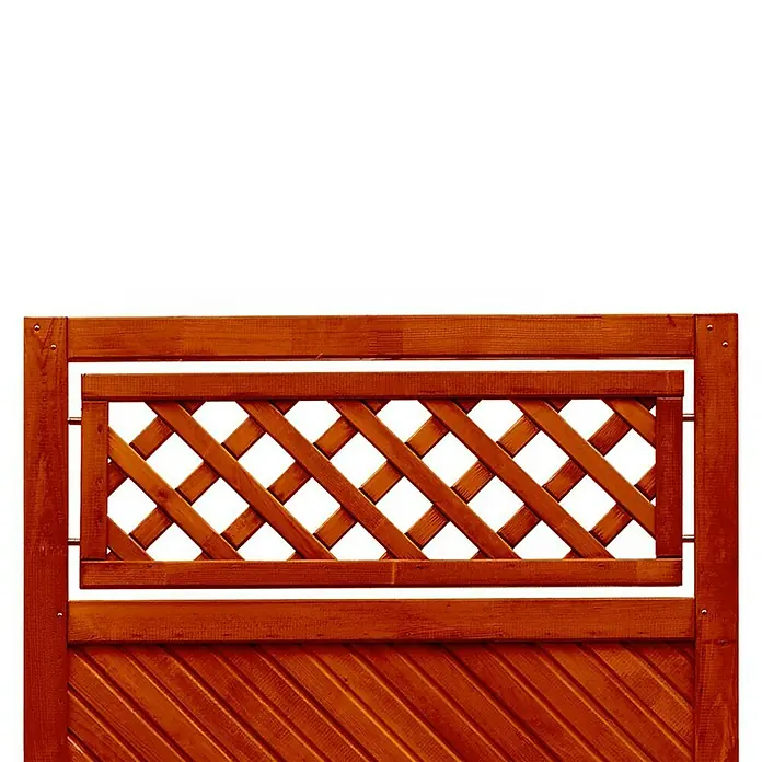 Andrewex Sichtschutzelement Toulon - 90 x 180 cm, Teak - Detailansicht eines dekorativen Holzzauns mit Lattenmuster und warmen Farbtönen, ideal zur Gartengestaltung.