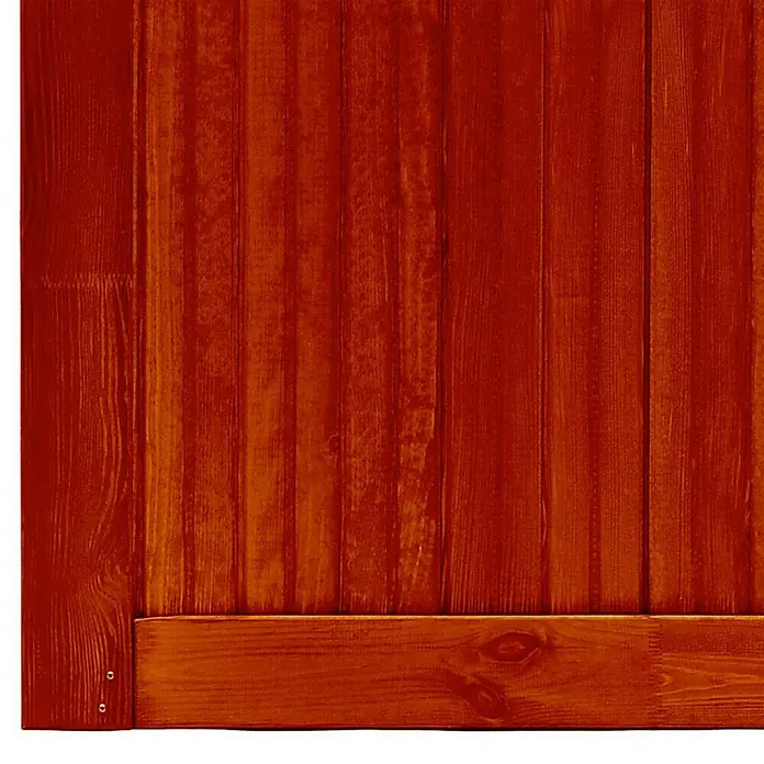 Andrewex Sichtschutzelement Toulon - 90 x 135/180 cm, Teak - Nahaufnahme einer hölzernen Schranktür in rötlichem Farbton, die eine warme und rustikale Atmosphäre vermittelt.