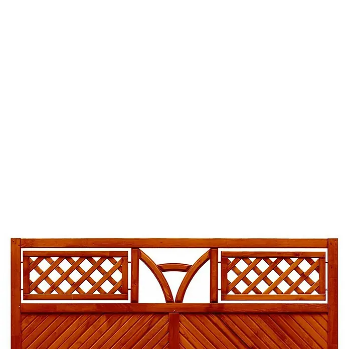 Andrewex Sichtschutzelement Toulon - 180 x 180 cm, Teak - Ein Holzzaun mit dekorativen Gittereinsätzen, perfekt für Garten oder Hof. Die natürliche Holzfarbe sorgt für eine warme Atmosphäre.