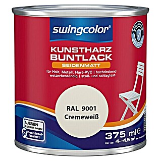 swingcolor Buntlack Kunstharz für Außen (Cremeweiß, 375 ml, Seidenmatt, Lösemittelbasiert)