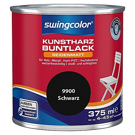 swingcolor Buntlack Kunstharz für Außen (Schwarz, Seidenmatt, 375 ml, Lösemittelbasiert)
