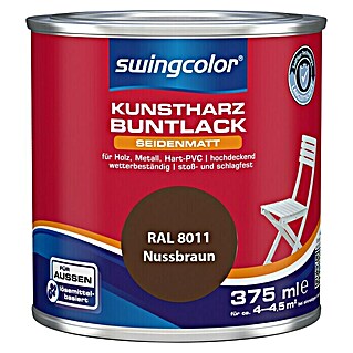 swingcolor Buntlack Kunstharz für Außen (Nussbraun, 375 ml, Seidenmatt, Lösemittelbasiert)