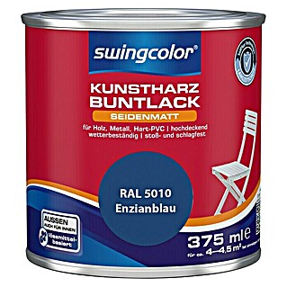 swingcolor Buntlack Kunstharz für Außen (Enzianblau, 375 ml, Seidenmatt, Lösemittelbasiert)