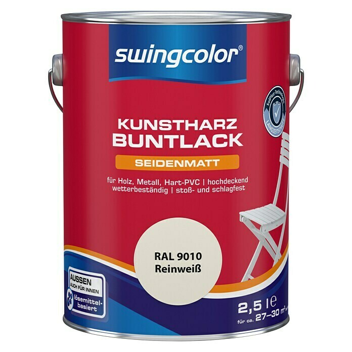 swingcolor Buntlack Kunstharz für Außen (Reinweiß, 2,5 l, Seidenmatt)