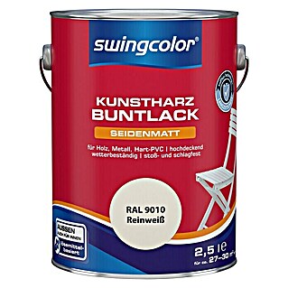 swingcolor Buntlack Kunstharz für Außen (Reinweiß, 2,5 l, Seidenmatt, Lösemittelbasiert)