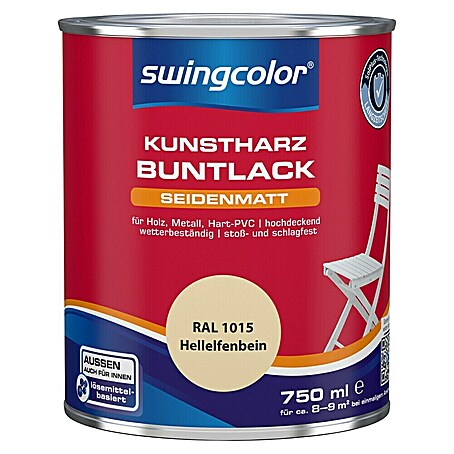 swingcolor Buntlack Kunstharz für Außen (Hellelfenbein, Seidenmatt, 750 ml, Lösemittelbasiert)