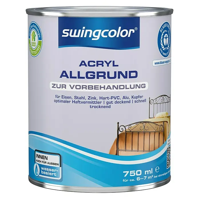 swingcolor Allgrund Acryl - Weiß, 750 ml - Dose Swingcolor Acryl Allgrund zur Vorbehandlung von Eisen, Stahl, Zink, Hart-PVC, Alu und Kupfer, 750 ml, ideal für den Innen- und Außenbereich.