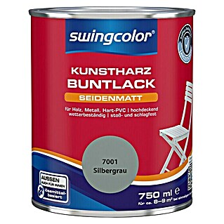 swingcolor Buntlack Kunstharz für Außen (Silbergrau, 750 ml, Seidenmatt, Lösemittelbasiert)