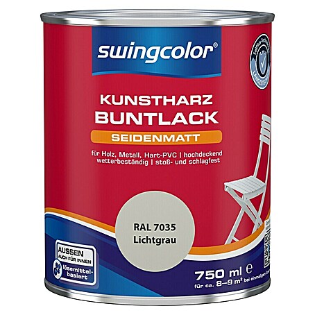 swingcolor Buntlack Kunstharz für Außen (Lichtgrau, Seidenmatt, 750 ml, Lösemittelbasiert)