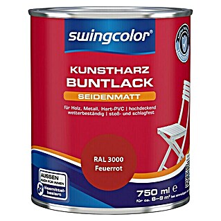 swingcolor Buntlack Kunstharz für Außen (Feuerrot, 750 ml, Seidenmatt, Lösemittelbasiert)