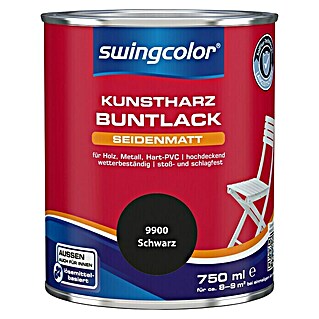 swingcolor Buntlack Kunstharz für Außen (Schwarz, 750 ml, Seidenmatt, Lösemittelbasiert)