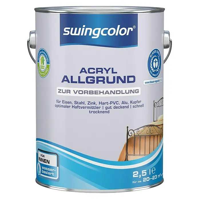 swingcolor Allgrund Acryl - Weiß, 2,5 l - Dose Acryl Allgrund von Swingcolor zur Vorbehandlung von Oberflächen für Innenbereiche, wasserbasiert und schnell trocknend.
