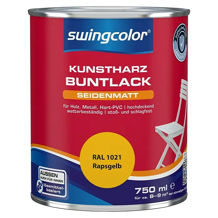 swingcolor Buntlack Kunstharz für AußenRapsgelb, Seidenmatt, 750 ml, Lösemittelbasiert