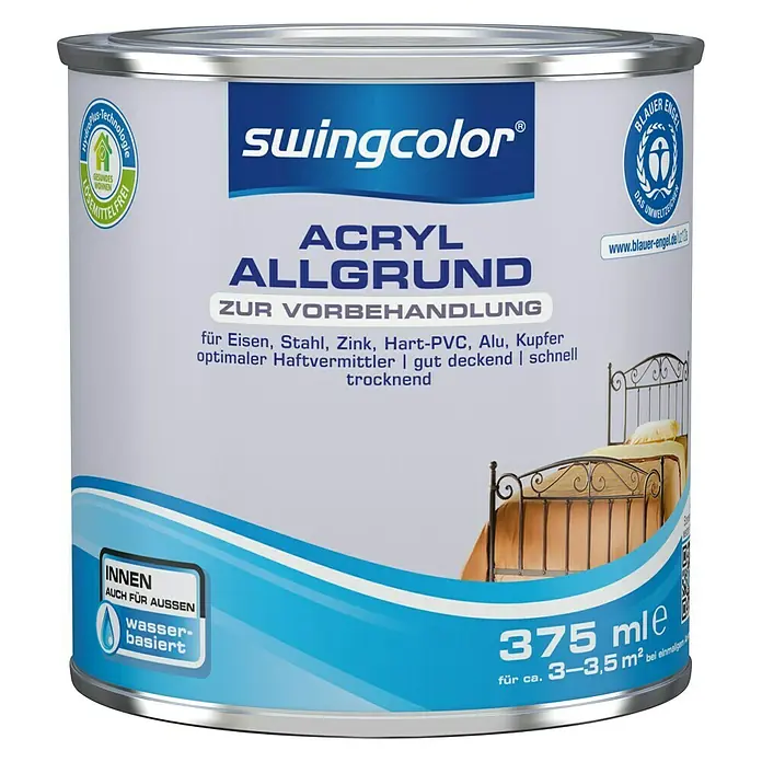 swingcolor Allgrund Acryl - Grau, 375 ml - Dose Swingcolor Acryl Allgrund: Grundierung für Eisen, Stahl, Zink, Hart-PVC, Alu und Kupfer, ideal für Innen- und Außenbereiche.