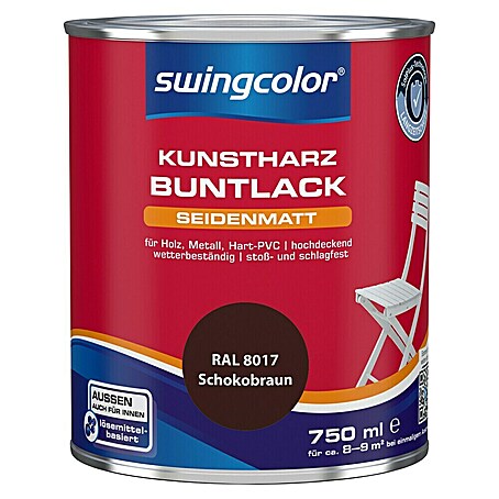 swingcolor Buntlack Kunstharz für Außen (Schokobraun, Seidenmatt, 750 ml, Lösemittelbasiert)