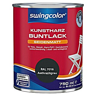 swingcolor Buntlack Kunstharz für Außen (Anthrazitgrau, 750 ml, Seidenmatt, Lösemittelbasiert)