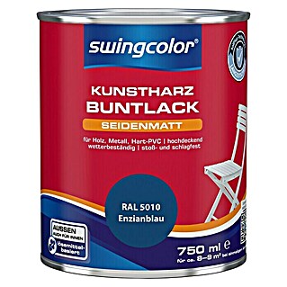 swingcolor Buntlack Kunstharz für Außen (Enzianblau, 750 ml, Seidenmatt, Lösemittelbasiert)