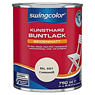 swingcolor Buntlack Kunstharz für Außen (Cremeweiß, 750 ml, Seidenmatt, Lösemittelbasiert)