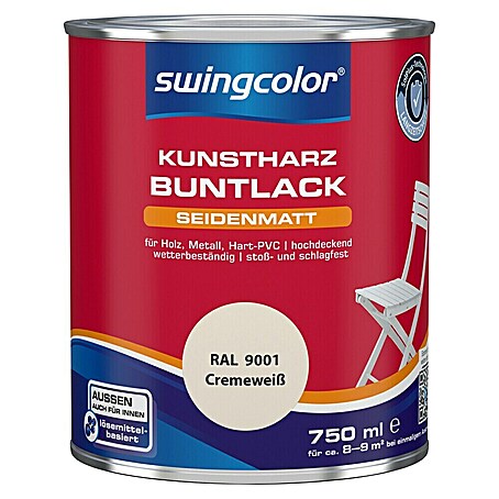 swingcolor Buntlack Kunstharz für Außen (Cremeweiß, Seidenmatt, 750 ml, Lösemittelbasiert)