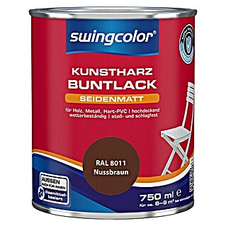 swingcolor Buntlack Kunstharz für Außen (Nussbraun, 750 ml, Seidenmatt, Lösemittelbasiert)