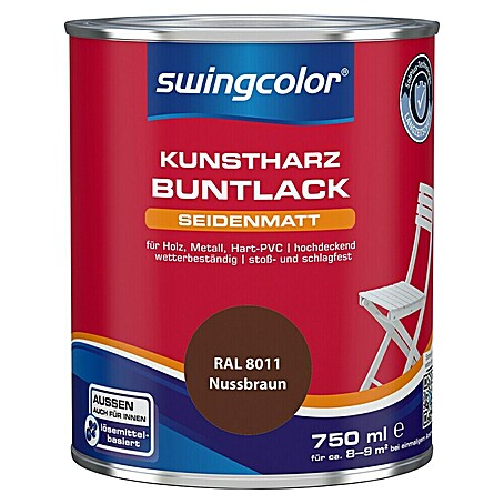 swingcolor Buntlack Kunstharz für Außen (Nussbraun, Seidenmatt, 750 ml, Lösemittelbasiert)