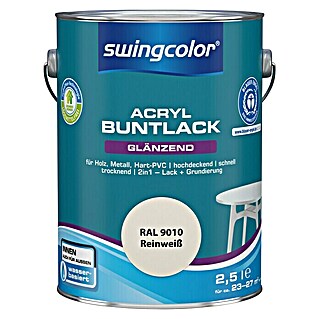 swingcolor Buntlack Acryl (Reinweiß, 2,5 l, Glänzend, Wasserbasiert)