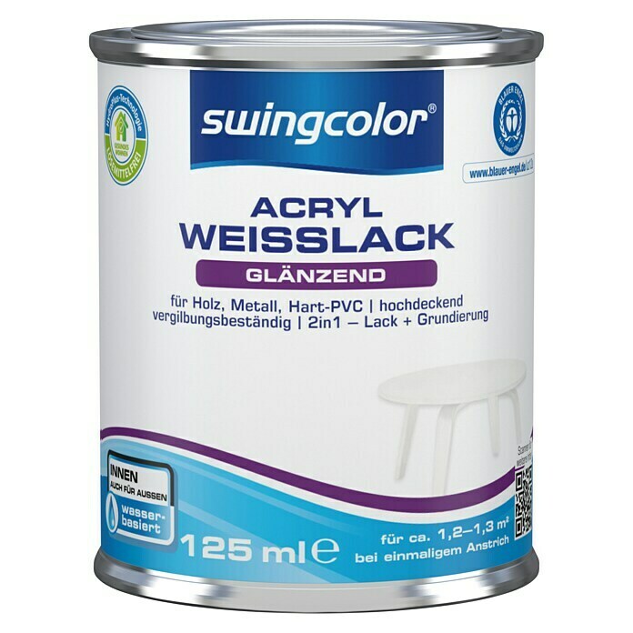 swingcolor Weißlack Acryl (Weiß, 125 ml, Glänzend)