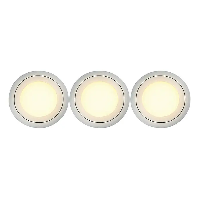 Tween Light LED-Einbauleuchten-Set - 9 W, Nickel matt, Warmweiß - Drei runde LED-Einbauleuchten mit silberfarbenem Rahmen und warmweißem Licht, ideal zur Beleuchtung von Räumen.