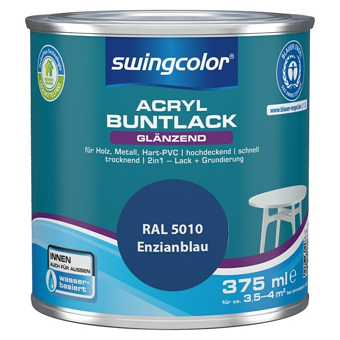 swingcolor Buntlack Acryl (Enzianblau, 375 ml, Glänzend)