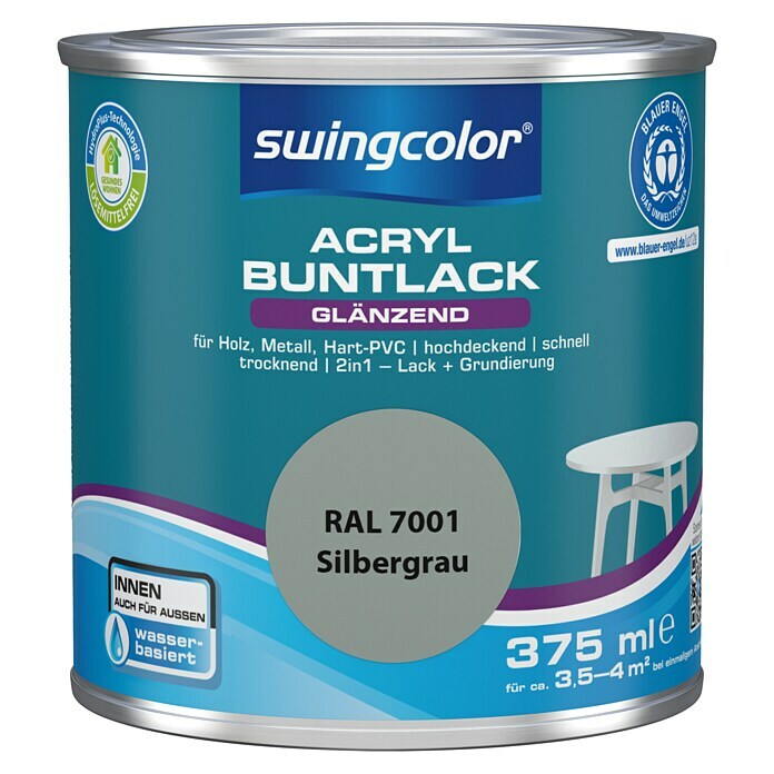 swingcolor Buntlack Acryl (Silbergrau, 375 ml, Glänzend)