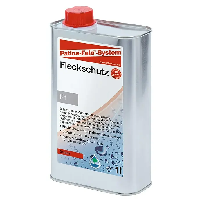 Patina-Fala Fleckschutz - 1 l - Dose Patina-Fala Fleckschutz F1 für den Schutz unglasierter Keramik, Feinsteinzeug, Cotto, Ton- und Ziegeltonplatten.