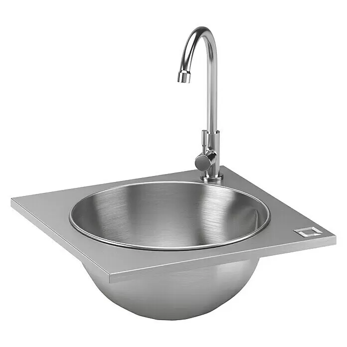 oneQ Einbauspüle - 40,7 x 40,7 cm, Silber - Gebürstetes Edelstahl-Kompaktwaschbecken mit quadratischer Arbeitsplatte und hohem Wasserhahn.
