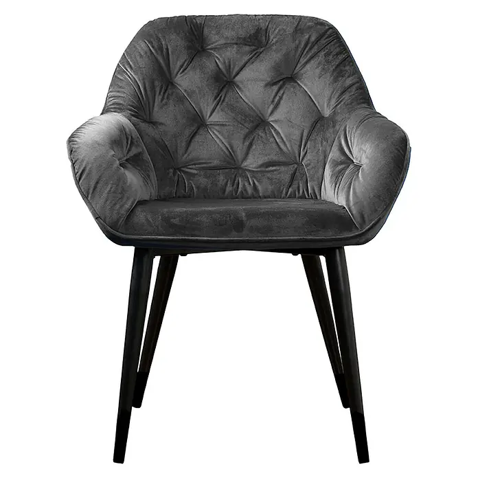 Phönix Stuhl Chessy - L x B x H: 60 x 62 x 82 cm, Anthrazit - Grauer Polstersessel mit Knopfheftung und schwarzen Beinen für stilvolles Wohnen, ideal für Komfort und Design.